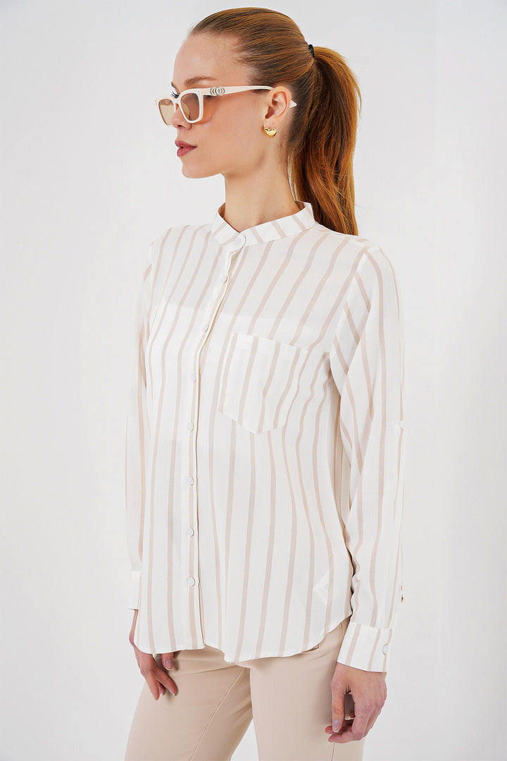 BGD Women Woman Long Sleeve Striped Shirt 20283 - Beige - Burlington