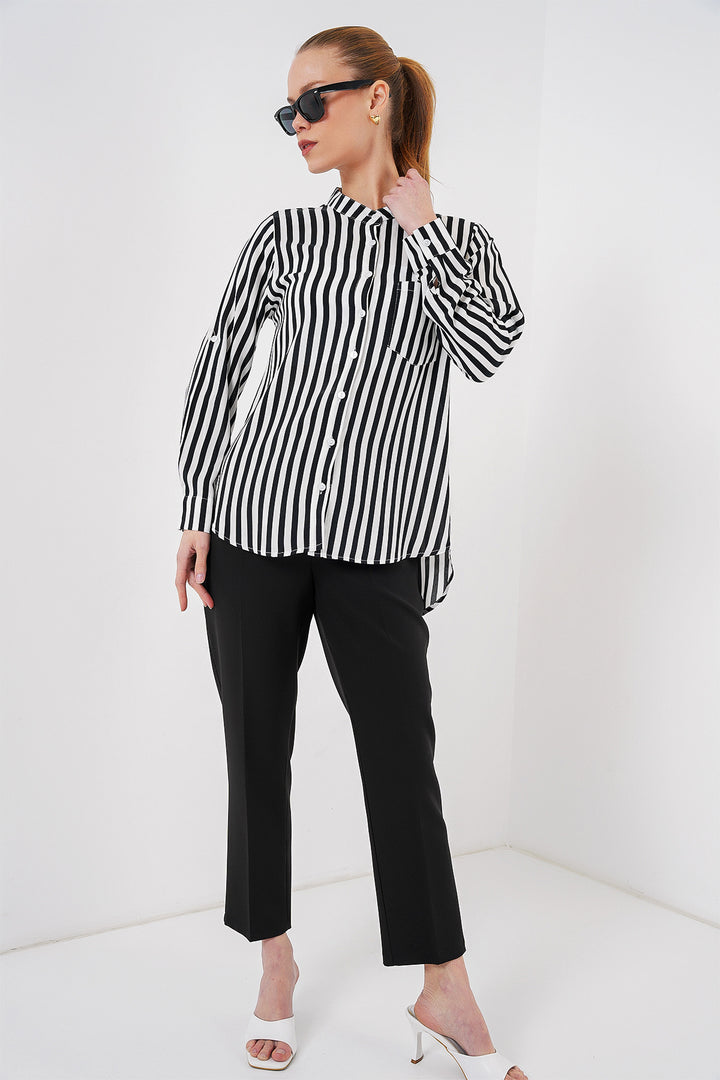 BGD Women Women's Long Sleeve Striped Shirt 20283 - White - Launceston