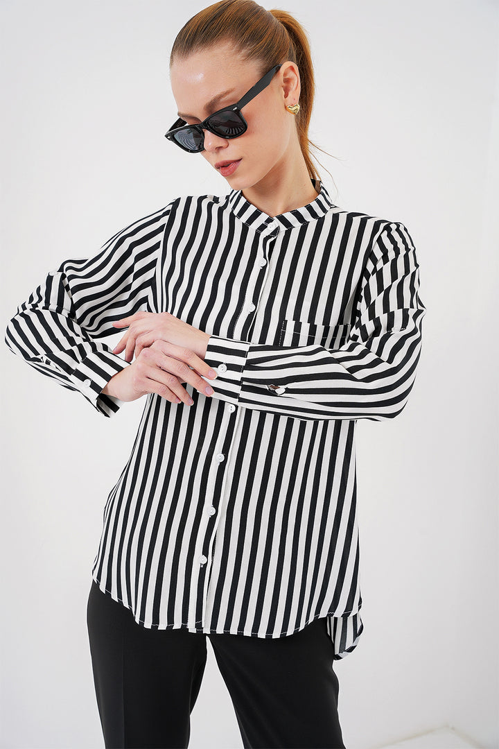 BGD Women Women's Long Sleeve Striped Shirt 20283 - White - Launceston