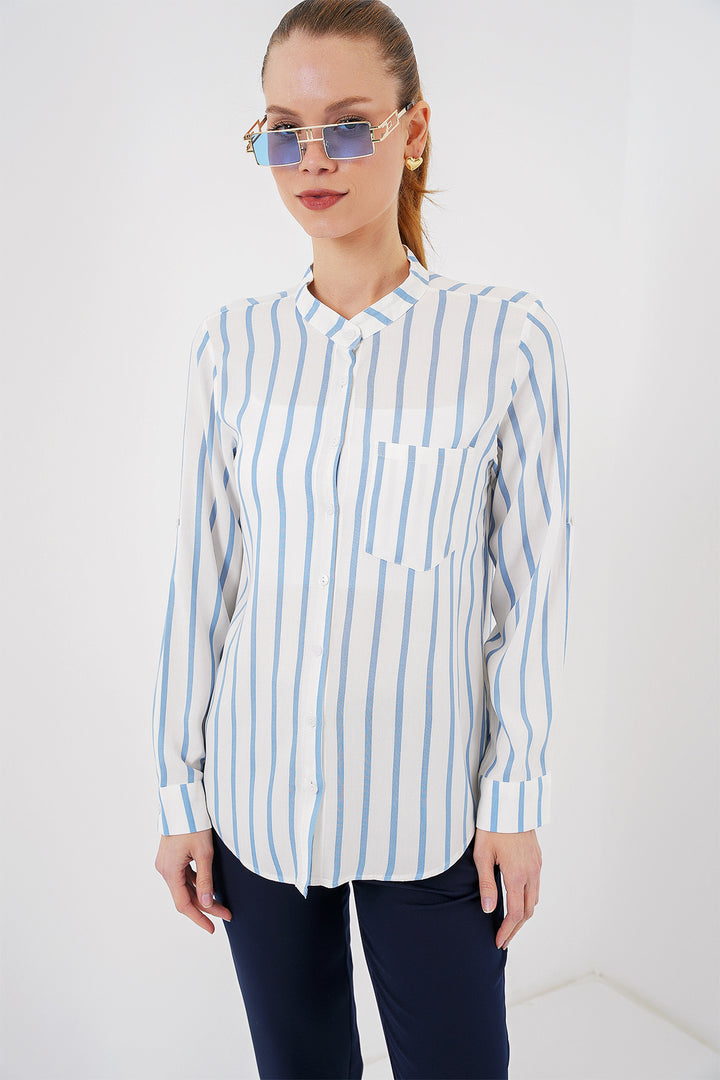 BGD Women Women's Long Sleeve Striped Shirt 20283 - Blue - Coachella