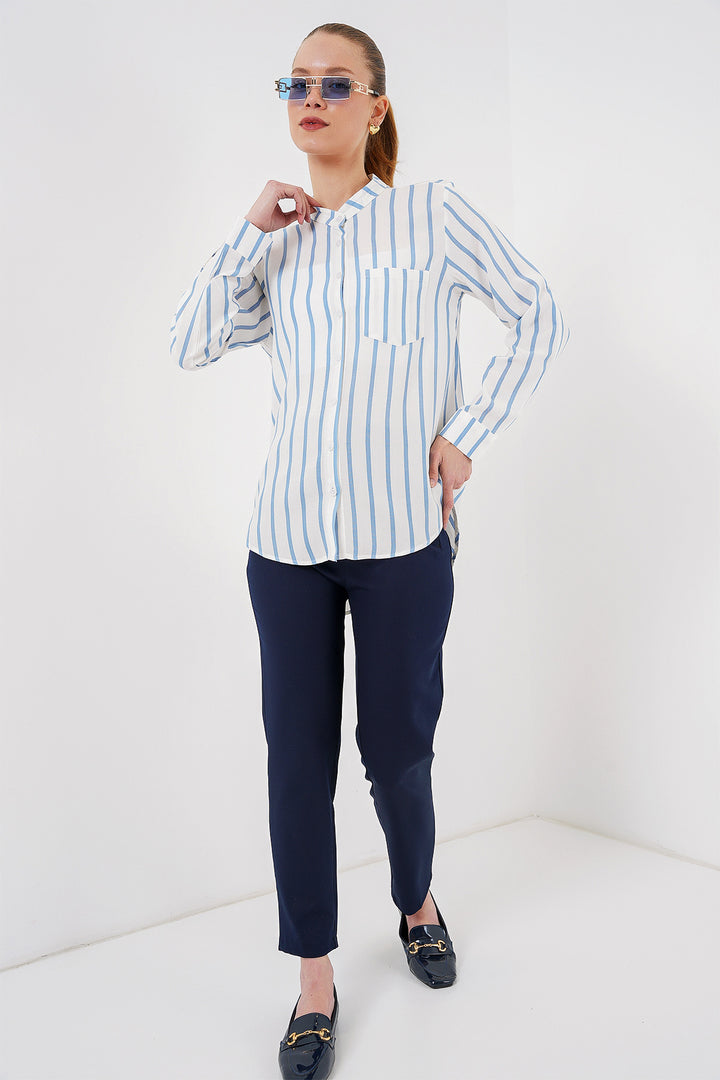 BGD Women Women's Long Sleeve Striped Shirt 20283 - Blue - Coachella