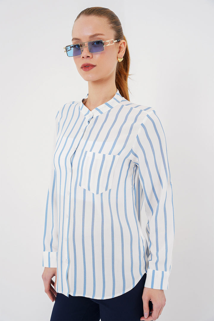 BGD Women Women's Long Sleeve Striped Shirt 20283 - Blue - Coachella