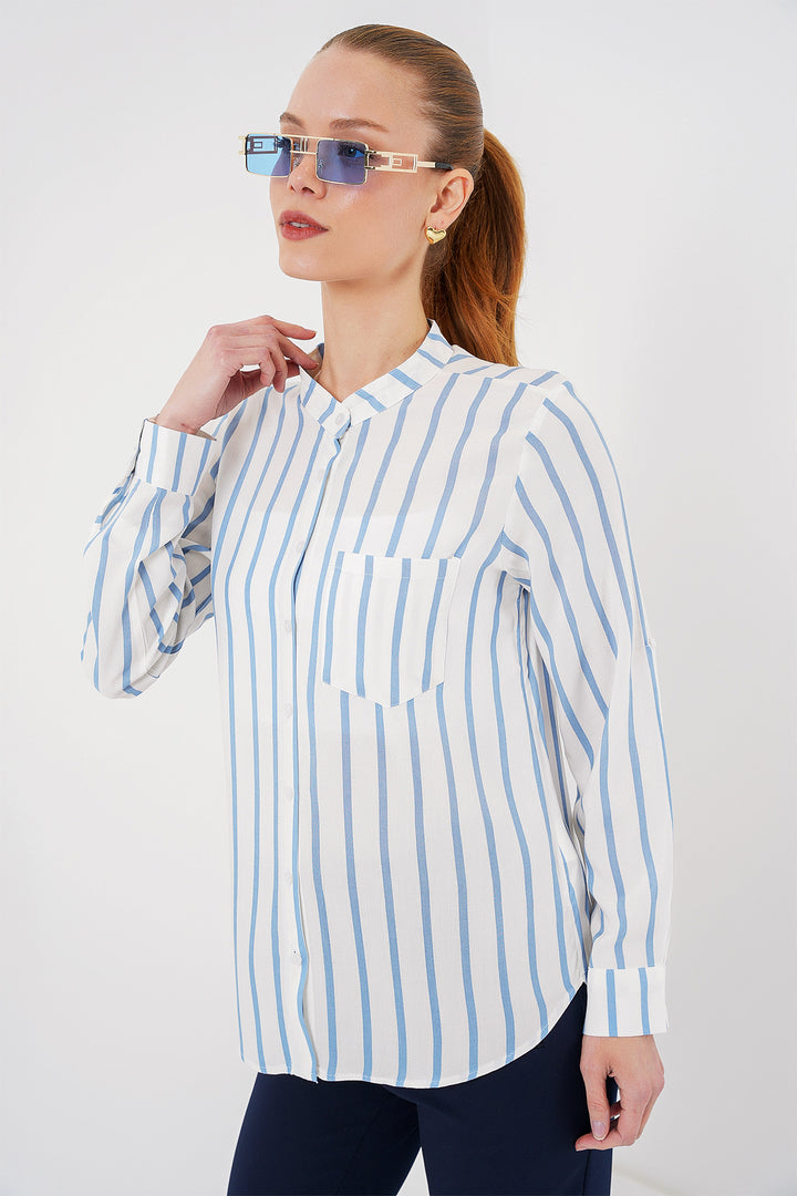 BGD Women Women's Long Sleeve Striped Shirt 20283 - Blue - Coachella