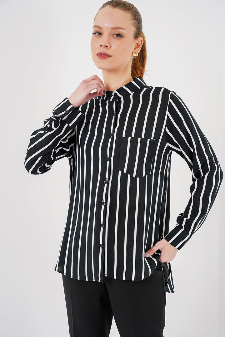 BGD Women Women's Long Sleeve Striped Shirt 20283 - Black - Cologno Monzese