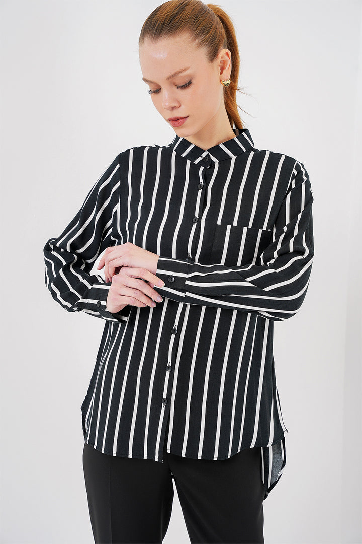 BGD Women Women's Long Sleeve Striped Shirt 20283 - Black - Cologno Monzese