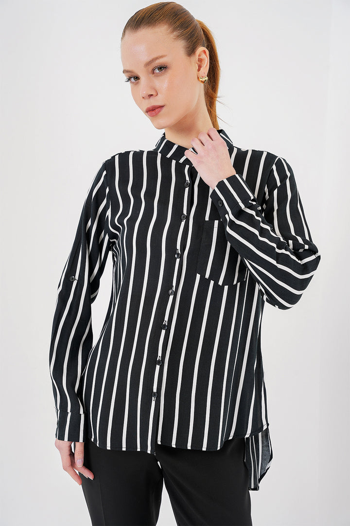 BGD Women Women's Long Sleeve Striped Shirt 20283 - Black - Cologno Monzese