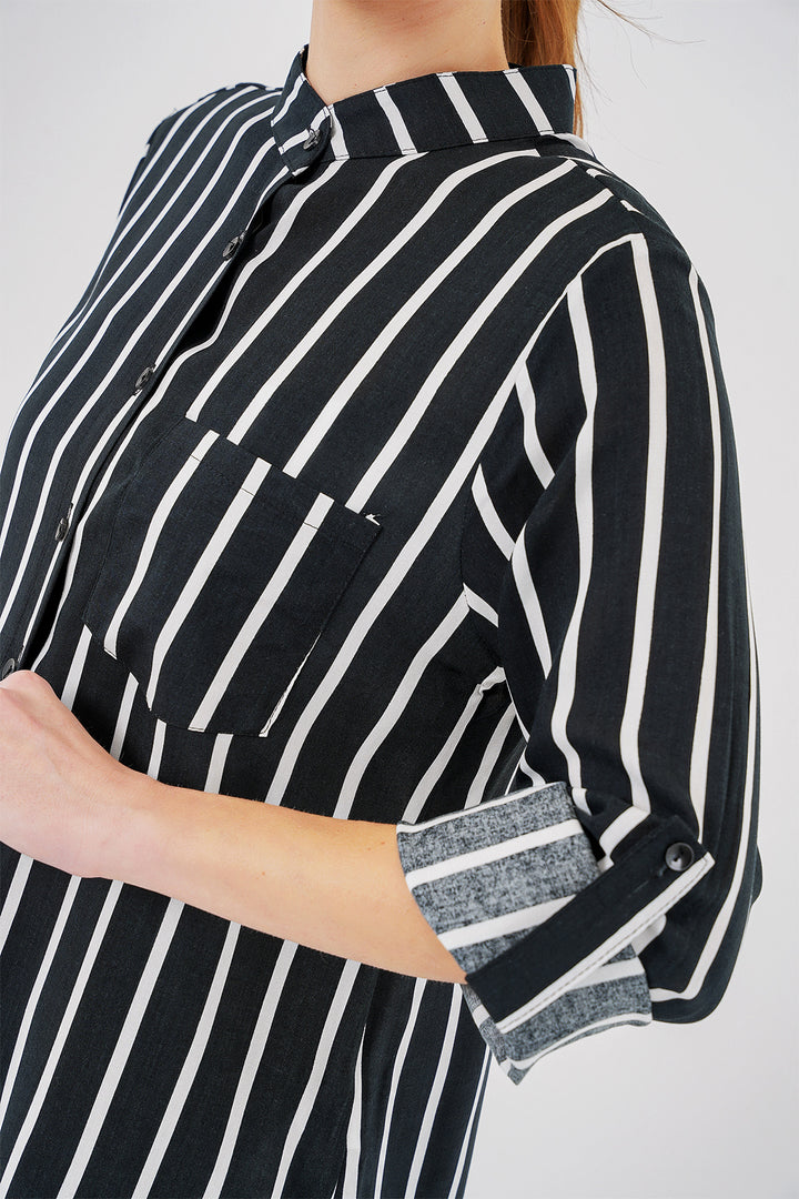 BGD Women Women's Long Sleeve Striped Shirt 20283 - Black - Cologno Monzese
