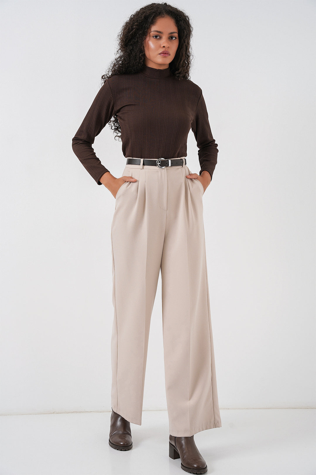 BGD Women Women's Long Sleeve Ribbed Bodysuit 976 - Brown - Sainte-Geneviève-des-Bois