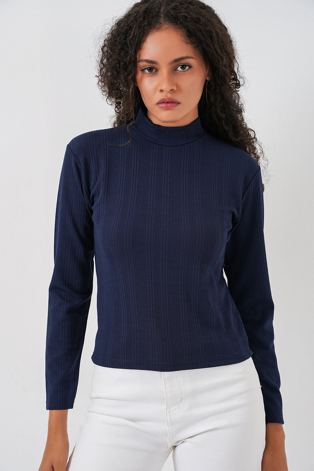 BGD Women Women's Long Sleeve Ribbed Bodysuit 976 - Navy Blue - Emmen