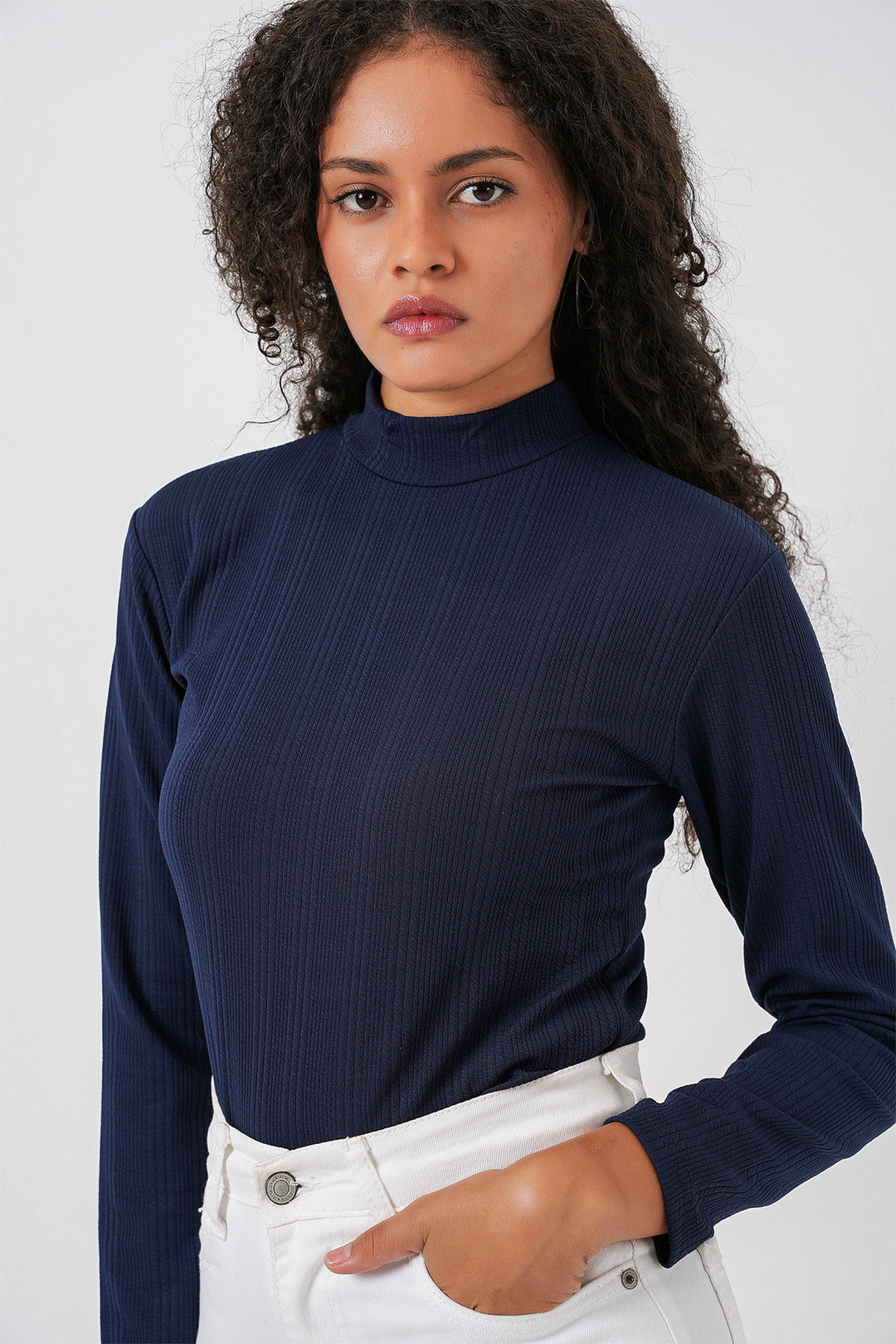 BGD Women Kadın Uzun Kollu Fitilli Body 976 - Lacivert - Kidderminster
