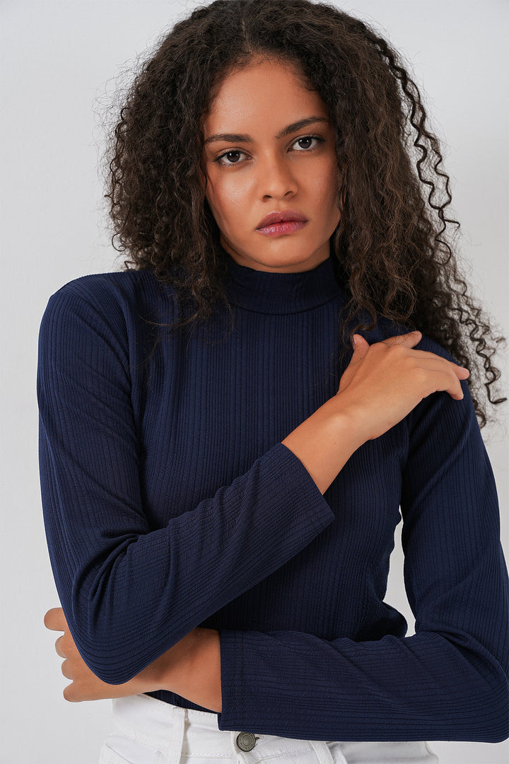BGD Women Kadın Uzun Kollu Fitilli Body 976 - Lacivert - Kidderminster