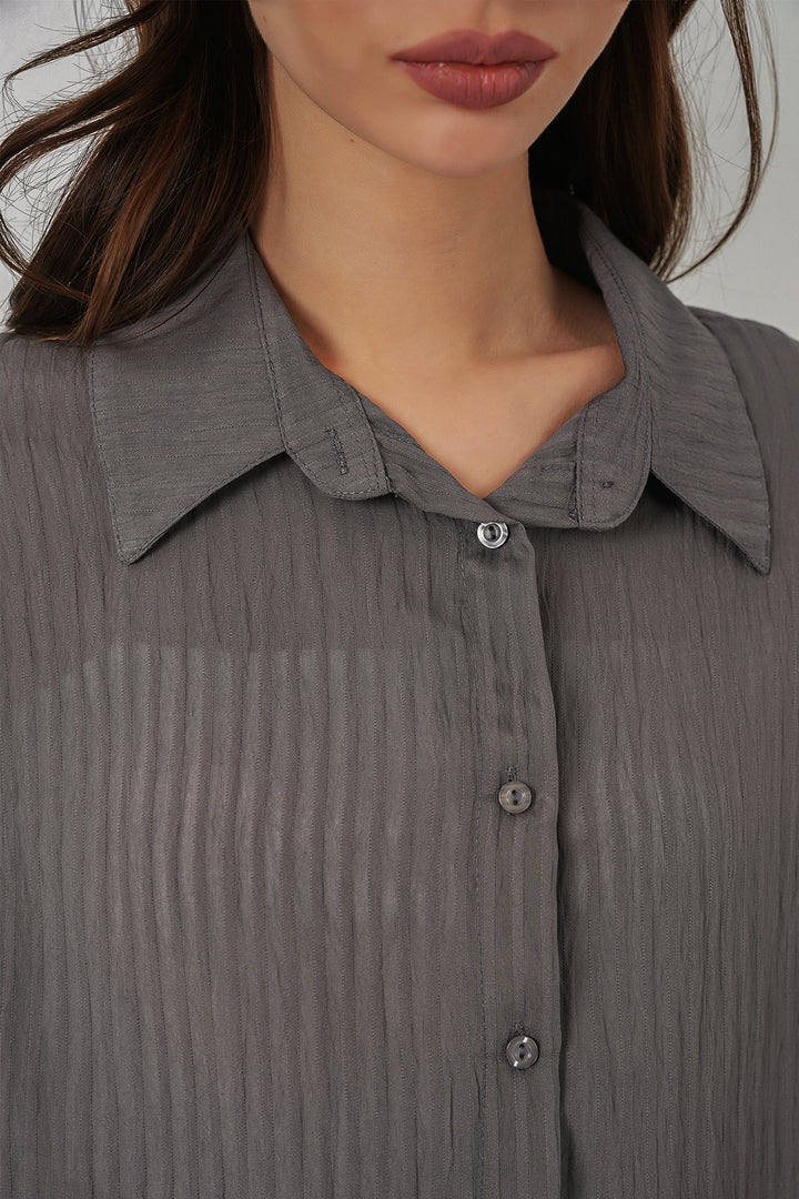 BGD Women Kadın Uzun Oversize Gömlek 20320 - Antrasit - Istres