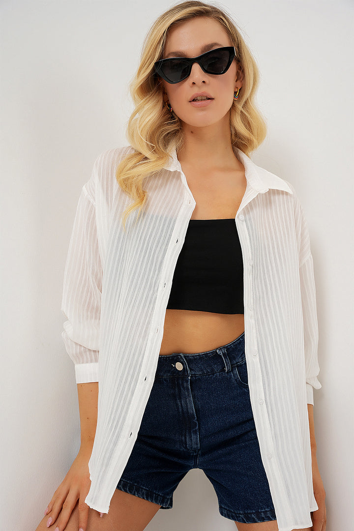 BGD Women Woman Long Oversize Shirt 20320 - White - Surrey