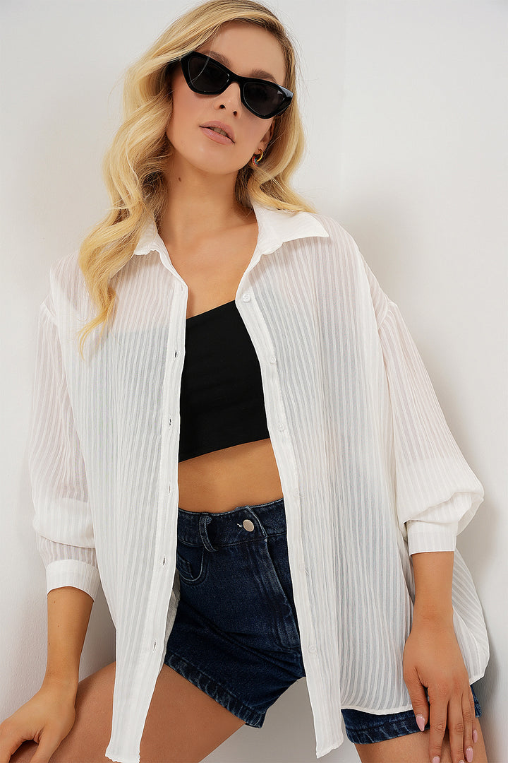 BGD Women Woman Long Oversize Shirt 20320 - White - Surrey