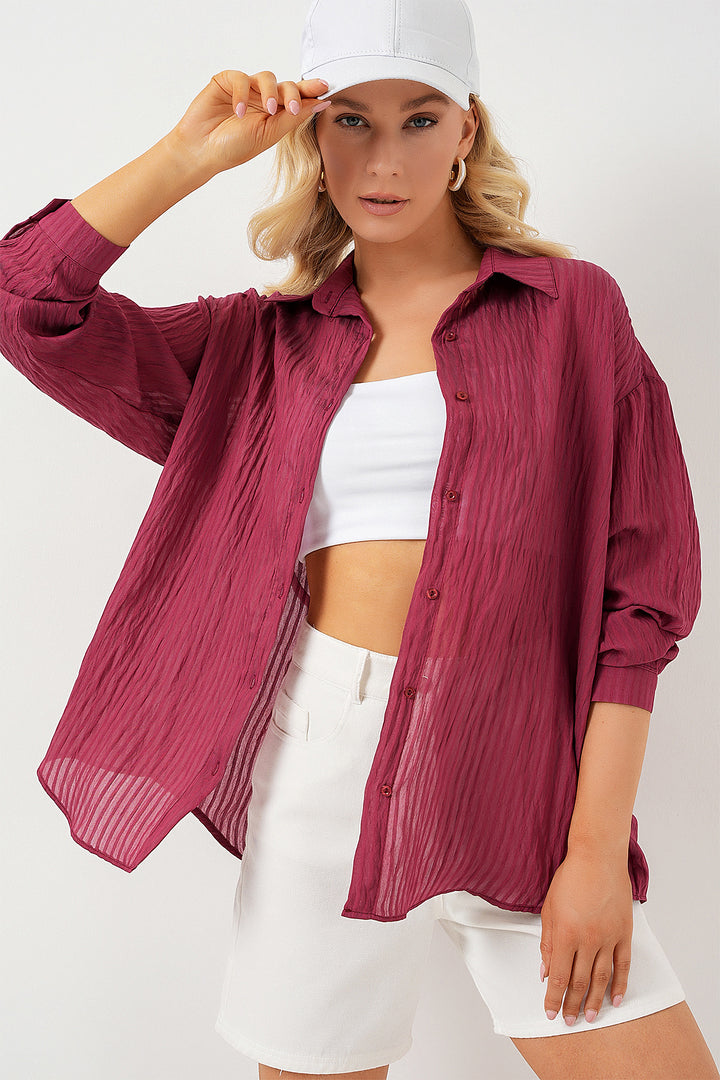 BGD Women Women's Long Oversized Shirt 20320 - Burgundy - Cumberland