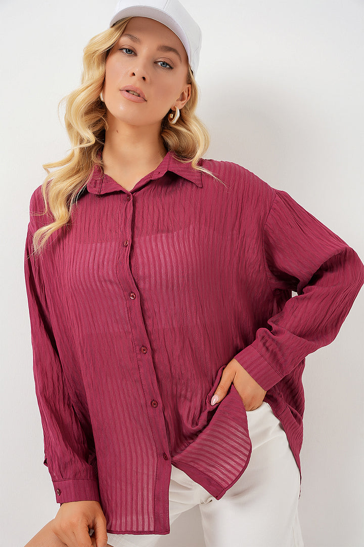 BGD Women Women's Long Oversized Shirt 20320 - Burgundy - Cumberland