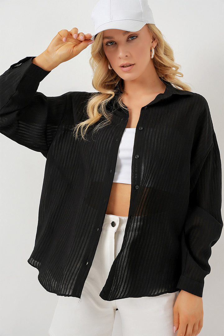 BGD Women Woman Long Oversized Shirt 20320 - Black - Nocera Inferiore