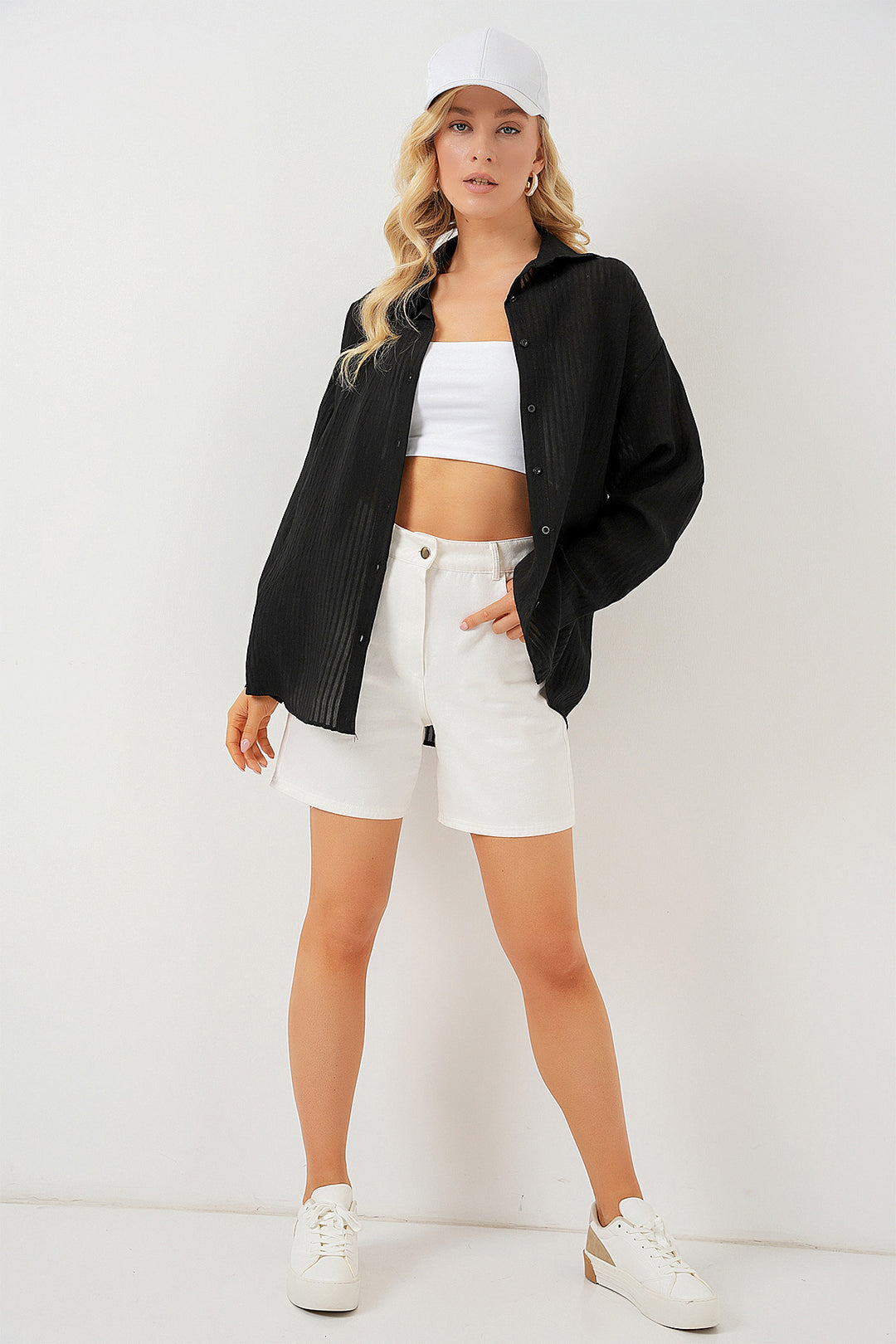 BGD Women Woman Long Oversized Shirt 20320 - Black - Nocera Inferiore