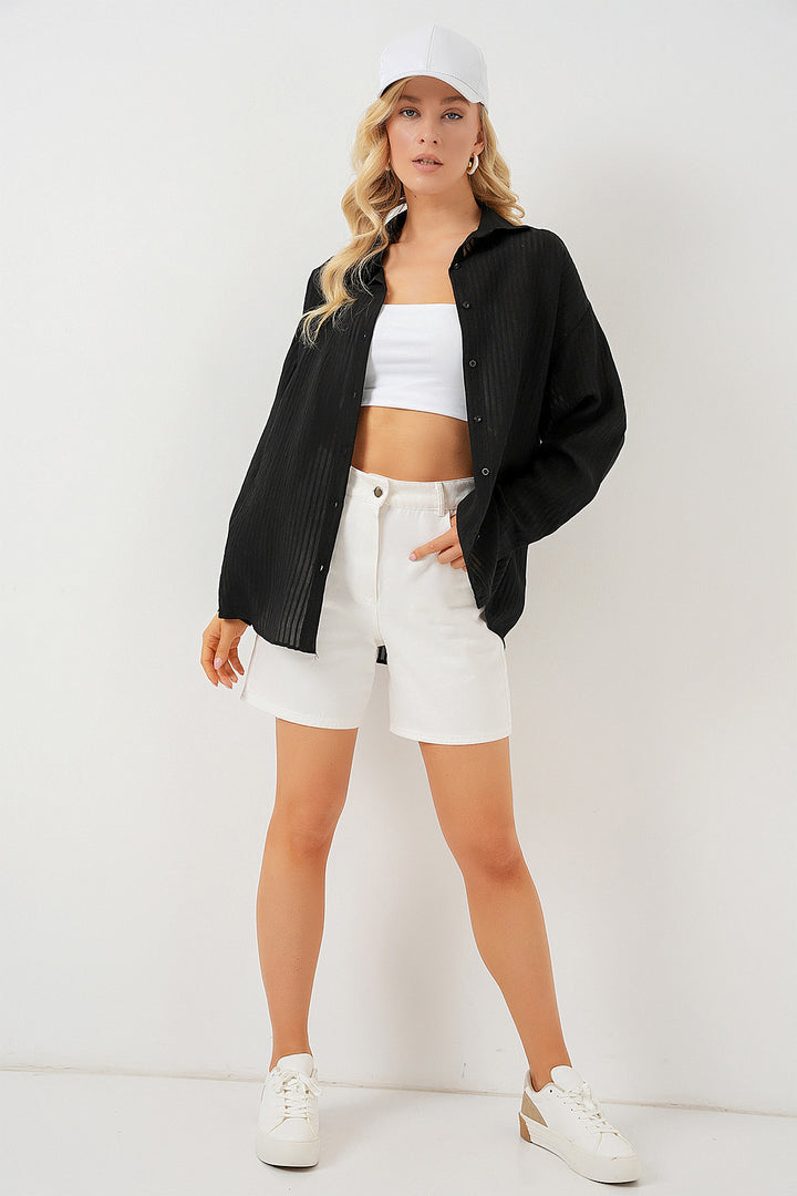 BGD Women Woman Long Oversized Shirt 20320 - Black - Nocera Inferiore
