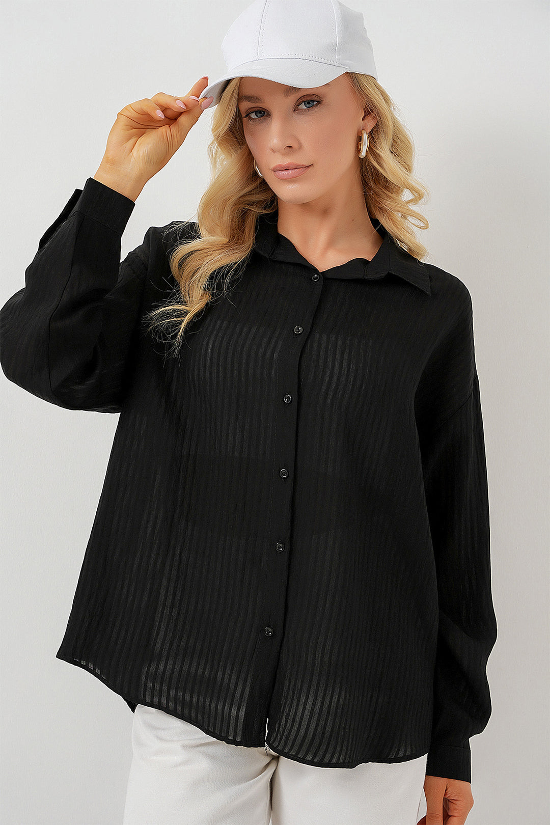 BGD Women Woman Long Oversized Shirt 20320 - Black - Nocera Inferiore