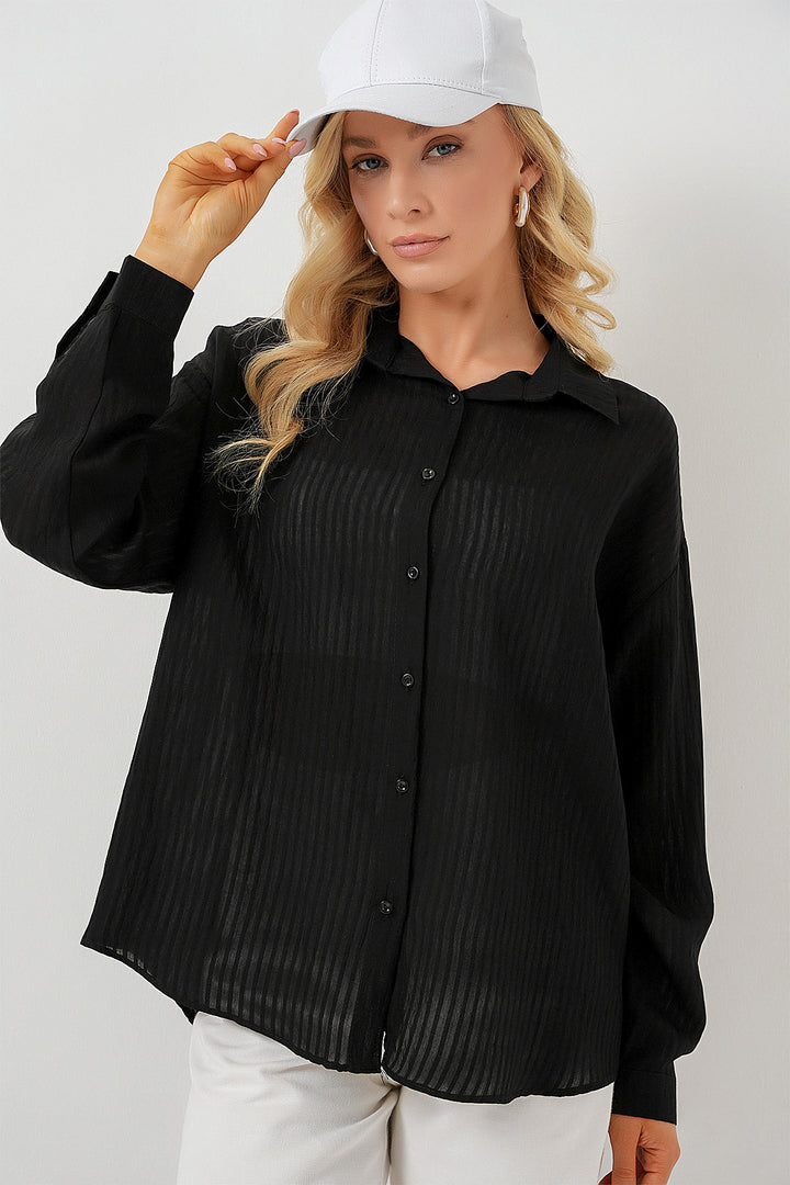 BGD Women Woman Long Oversized Shirt 20320 - Black - Nocera Inferiore