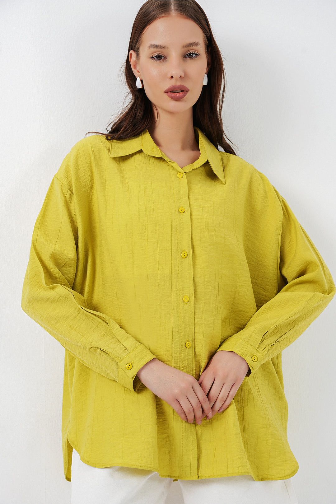 BGD Women Kadın Uzun Oversize Gömlek 20334 - Hardal - Ardea