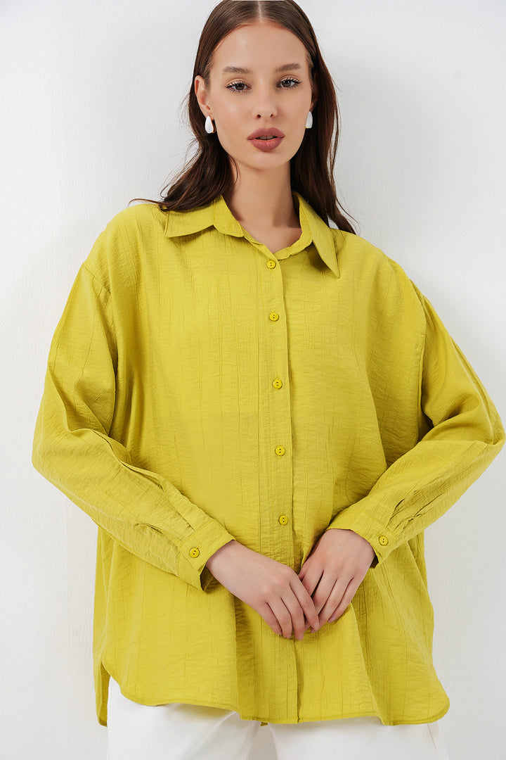 BGD Women Kadın Uzun Oversize Gömlek 20334 - Hardal - Ardea