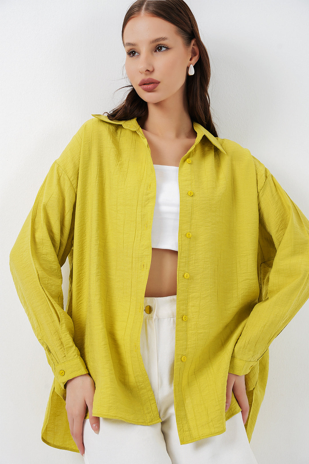 BGD Women Kadın Uzun Oversize Gömlek 20334 - Hardal - Ardea