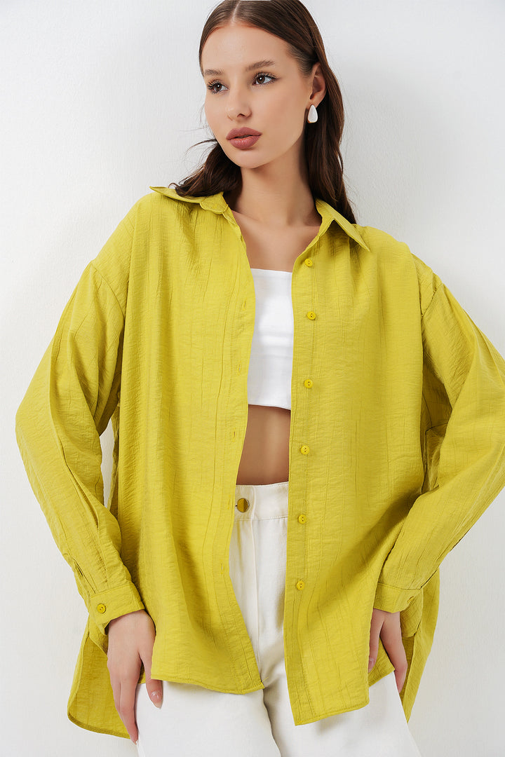 BGD Women Kadın Uzun Oversize Gömlek 20334 - Hardal - Ardea