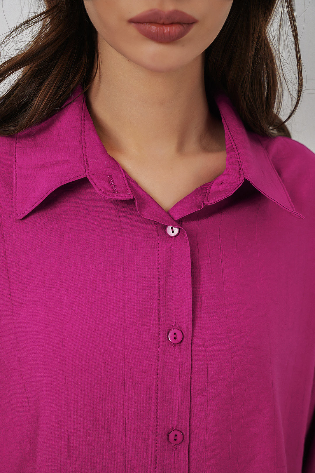 BGD Women Kadın Uzun Oversize Gömlek 20334 - Koyu Pembe - McAllen