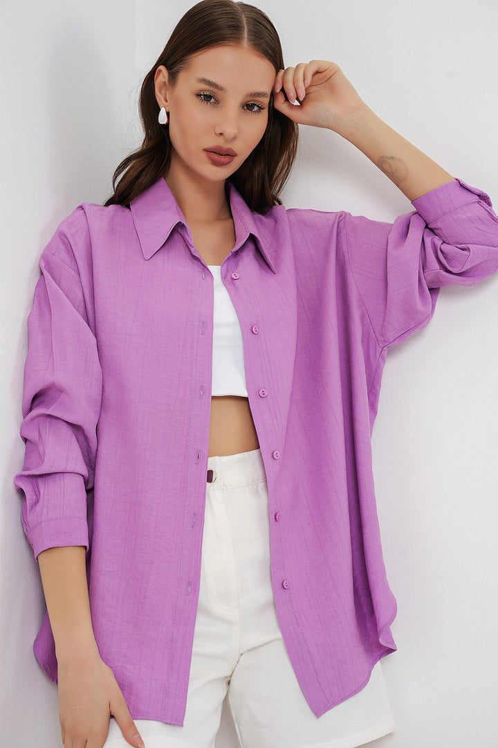 BGD Women Kadın Uzun Oversize Gömlek 20334 - Lila - Capannori