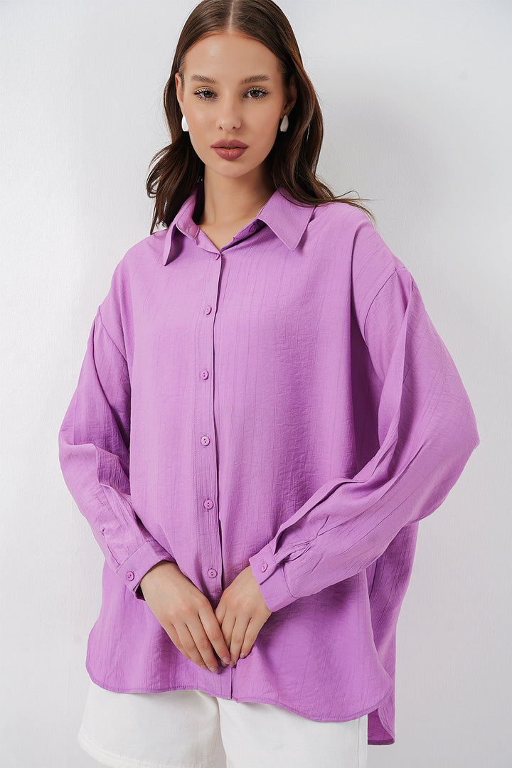 BGD Women Kadın Uzun Oversize Gömlek 20334 - Lila - Capannori