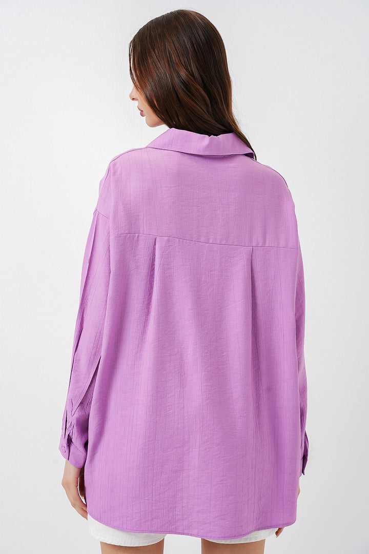 BGD Women Kadın Uzun Oversize Gömlek 20334 - Lila - Capannori