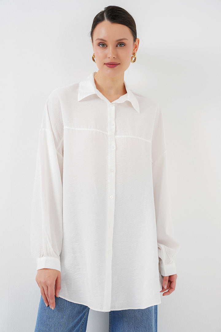 BGD Women Woman Long Oversize Shirt 5965 - White - Fishers