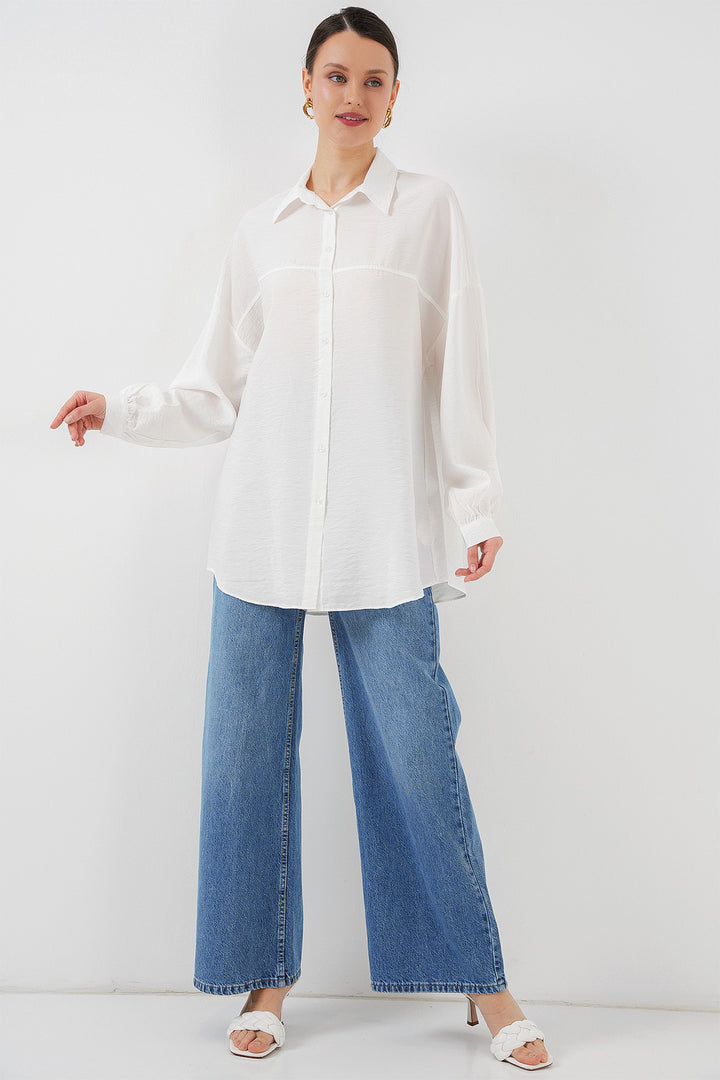 BGD Women Woman Long Oversize Shirt 5965 - White - Fishers