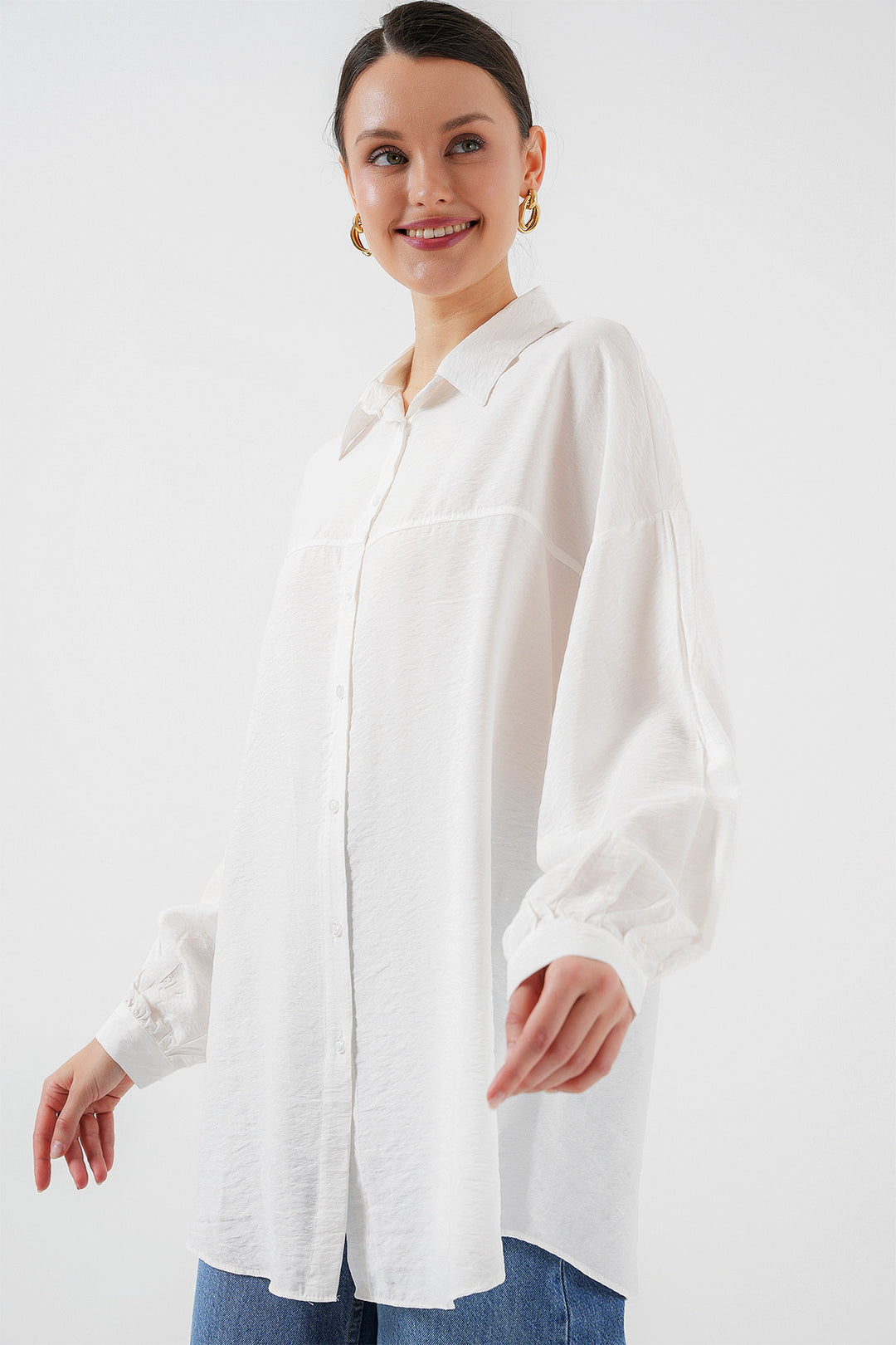 BGD Women Woman Long Oversize Shirt 5965 - White - Fishers