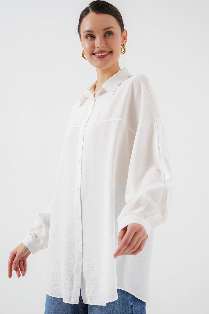 BGD Women Woman Long Oversize Shirt 5965 - White - Fishers
