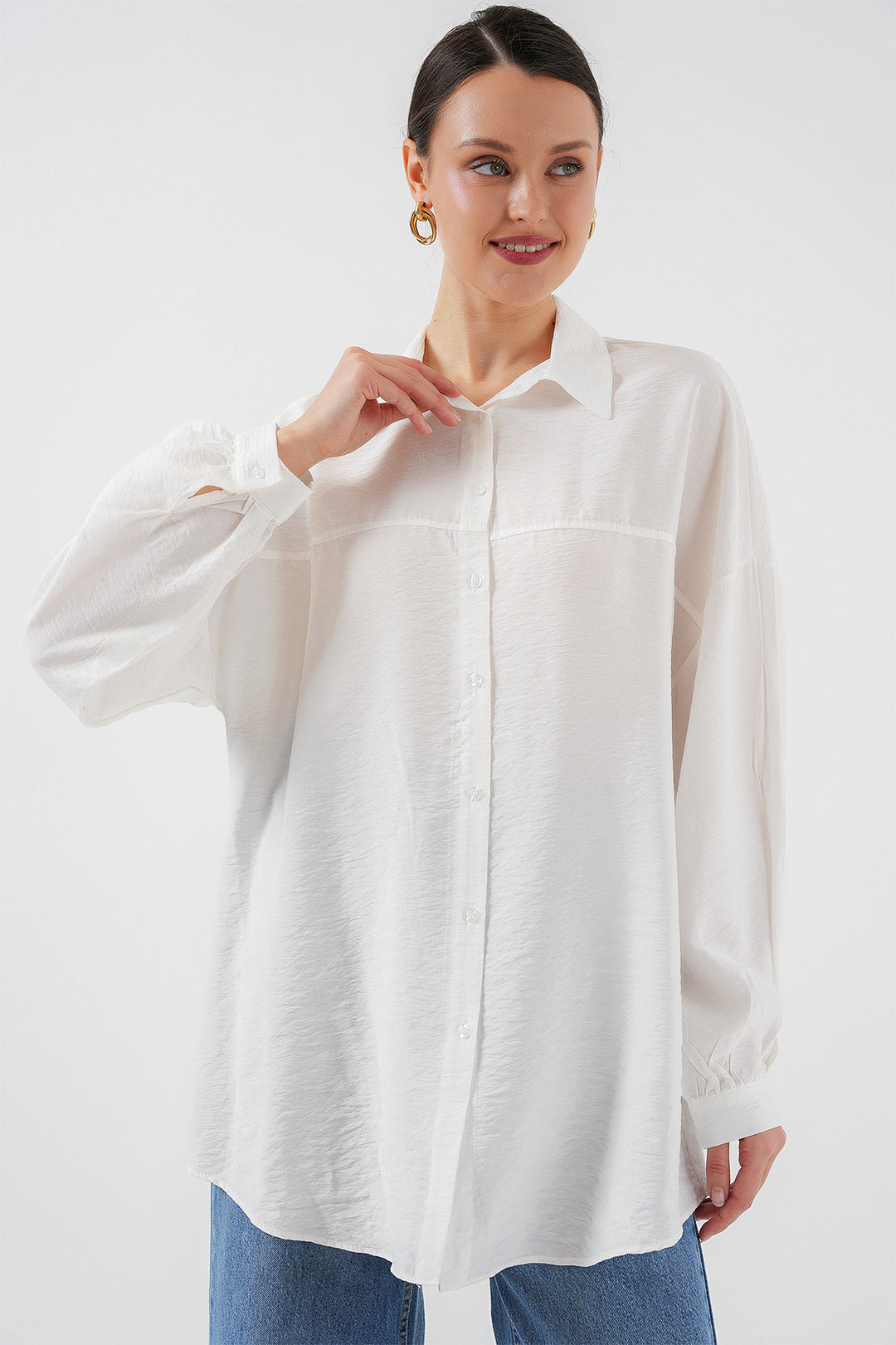 BGD Women Woman Long Oversize Shirt 5965 - White - Fishers