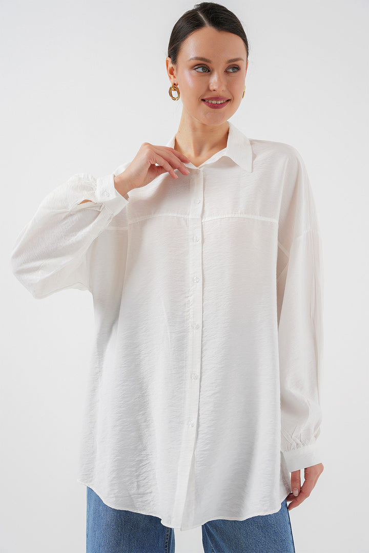 BGD Women Woman Long Oversize Shirt 5965 - White - Fishers