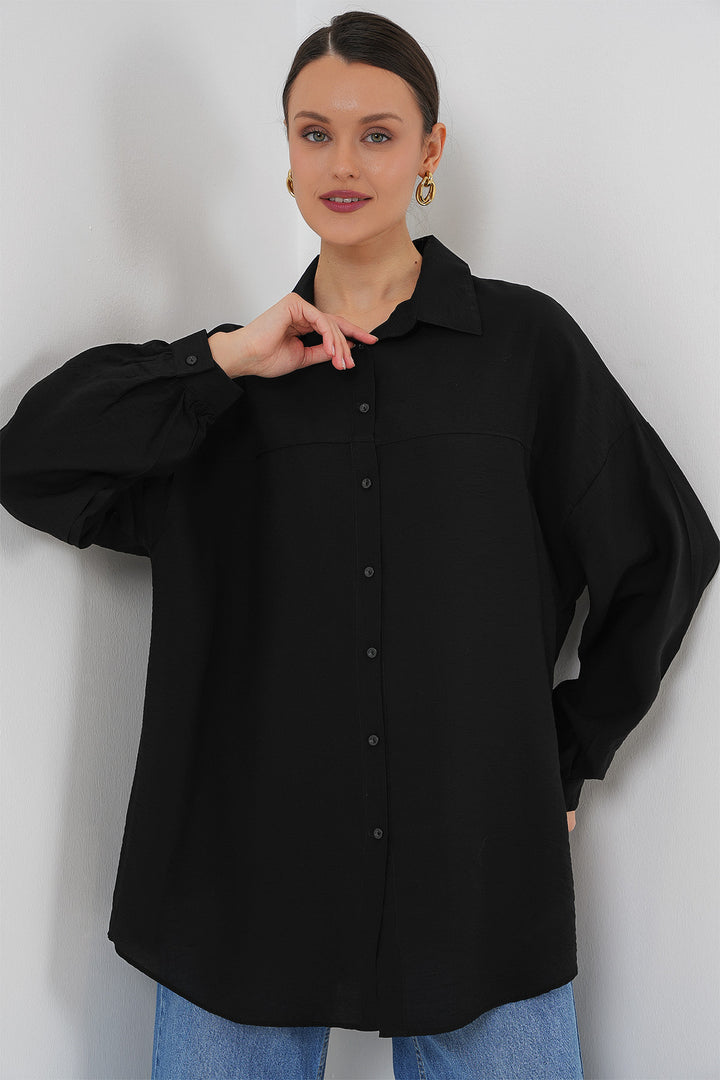 BGD Women Woman Long Oversized Shirt 5965 - Black - Commerce City