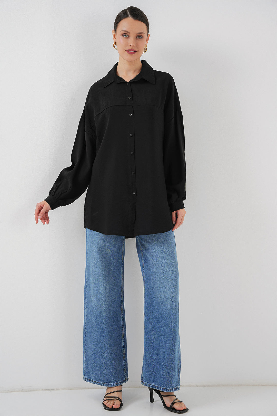 BGD Women Woman Long Oversized Shirt 5965 - Black - Commerce City