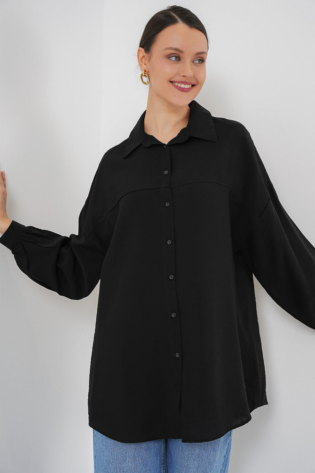 BGD Women Woman Long Oversized Shirt 5965 - Black - Commerce City