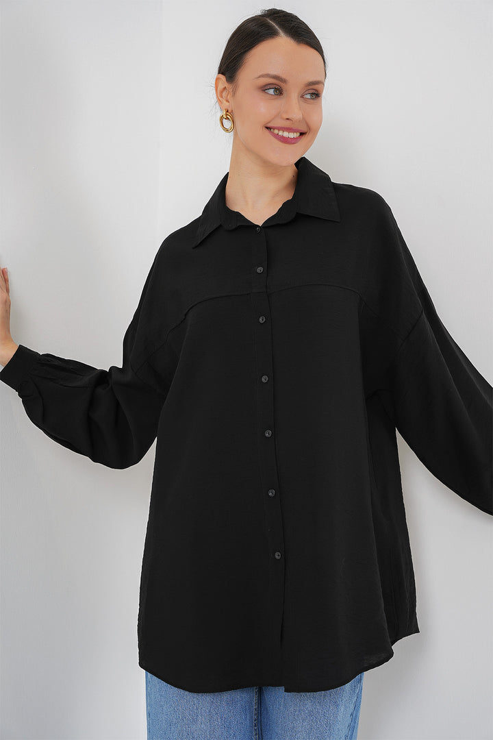 BGD Women Woman Long Oversized Shirt 5965 - Black - Commerce City