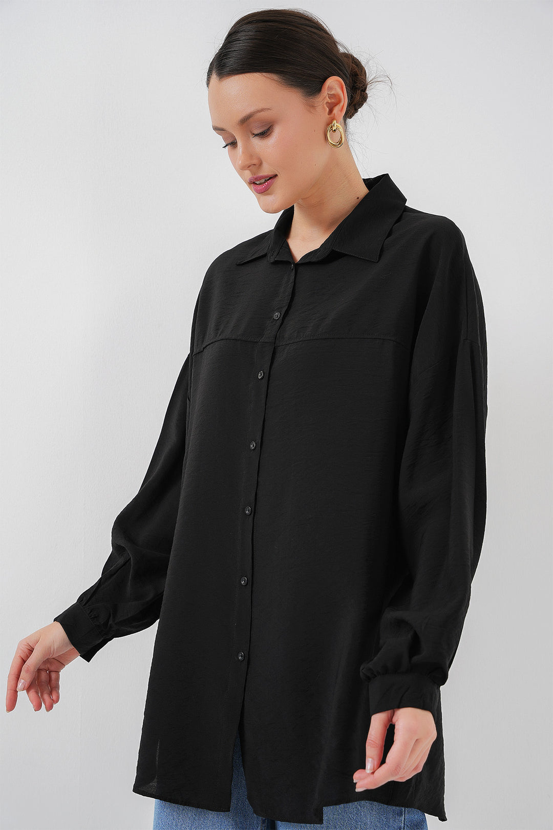 BGD Women Woman Long Oversized Shirt 5965 - Black - Commerce City