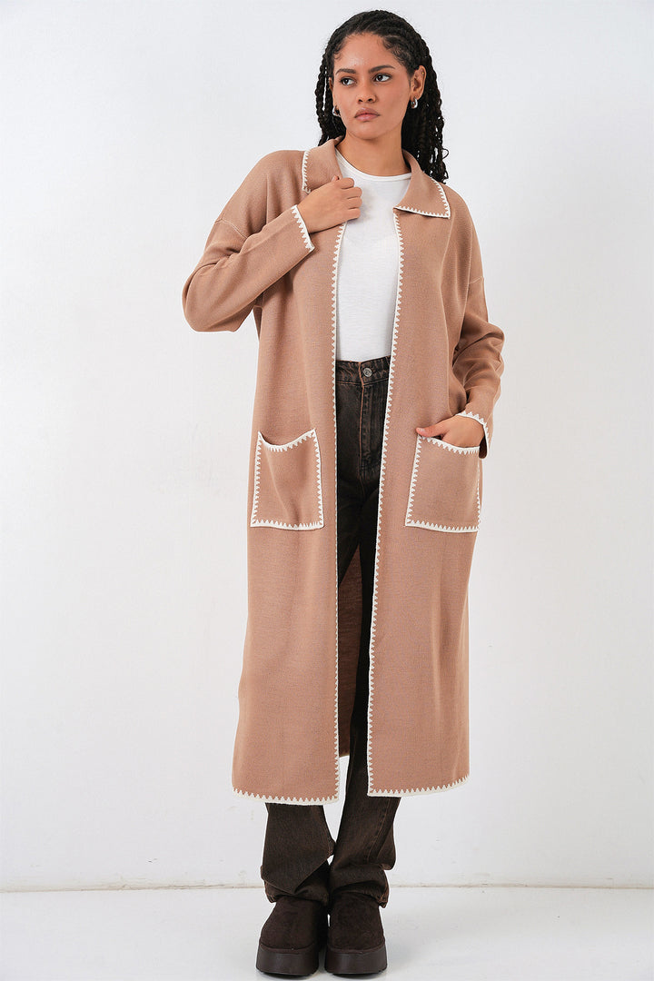 BGD Women Kadın Uzun Oversize Triko Hırka 15962 - Camel - Dunedin
