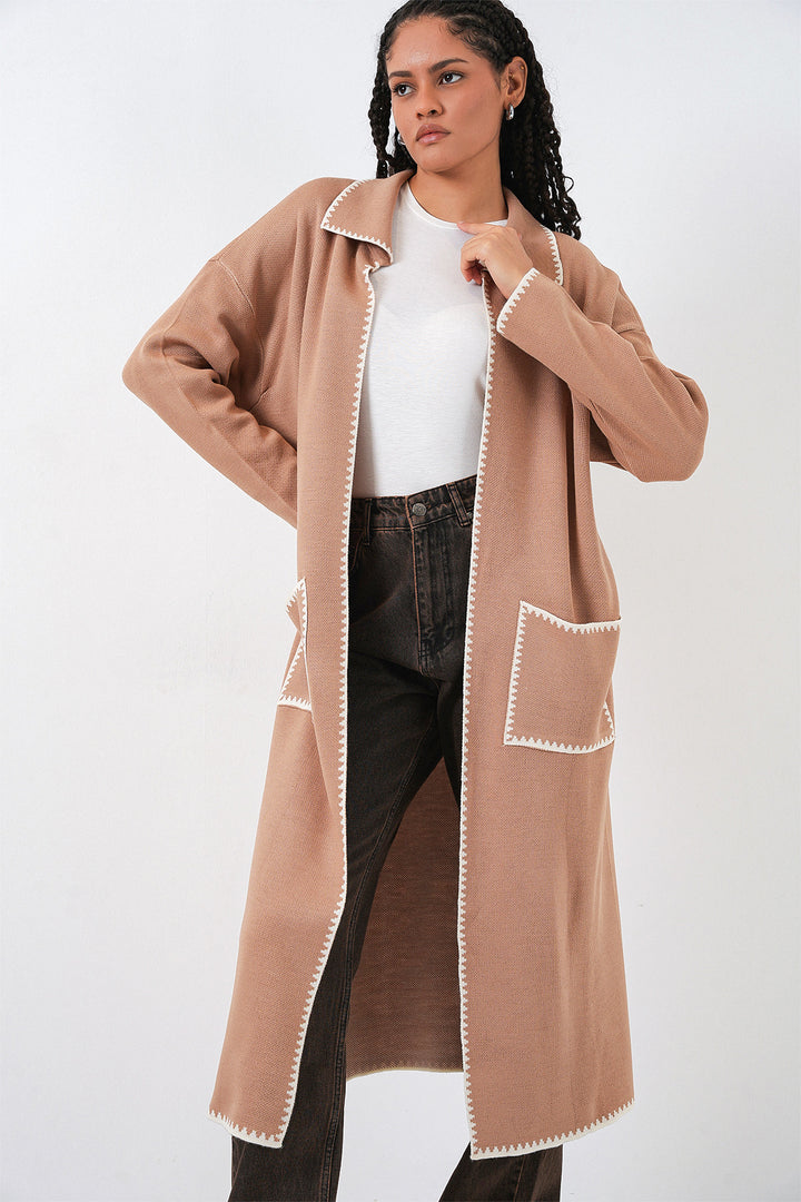 BGD Women Kadın Uzun Oversize Triko Hırka 15962 - Camel - Dunedin