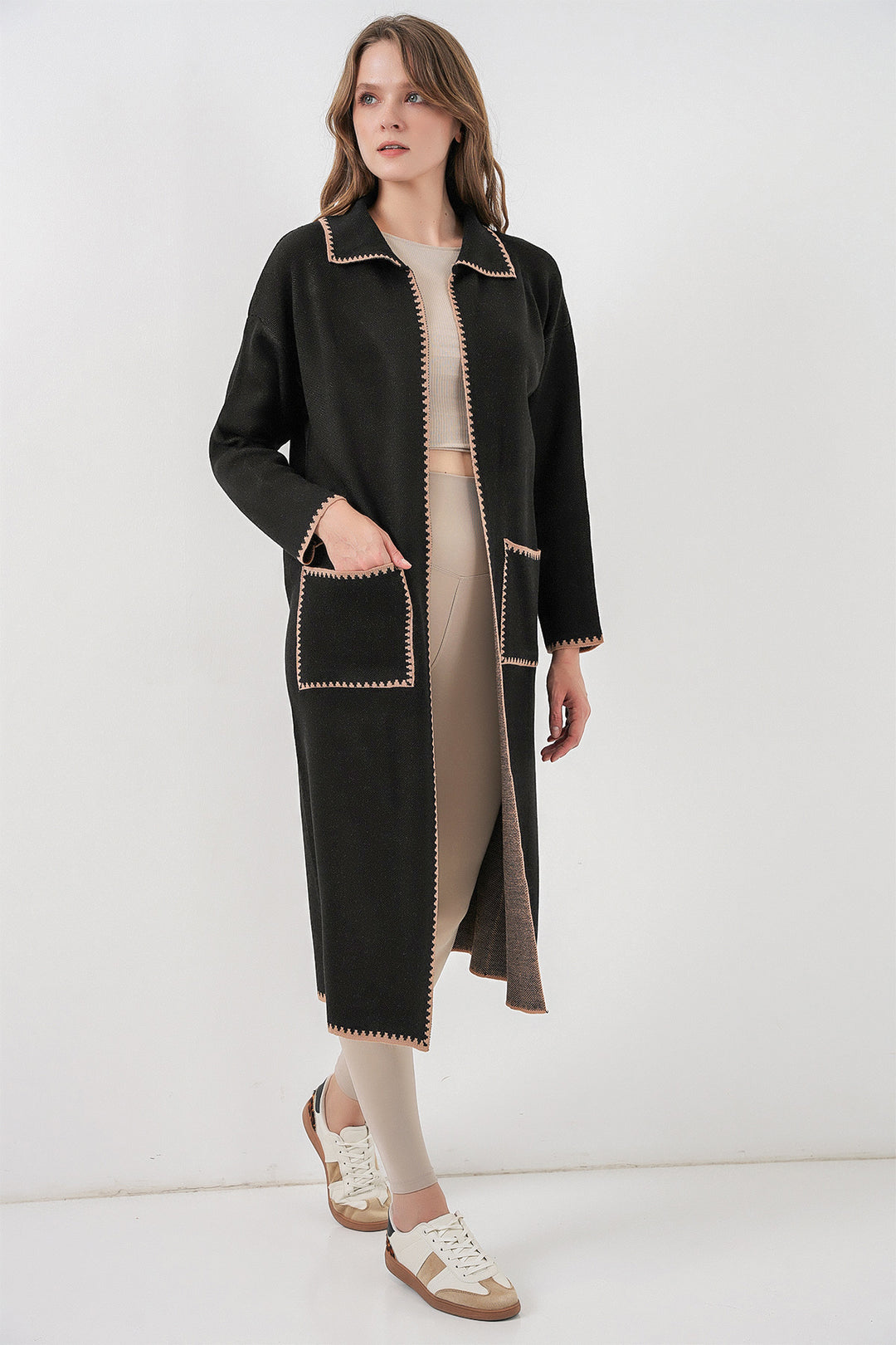 BGD Women Woman Long Oversized Knit Cardigan 15962 - Black - Norwich