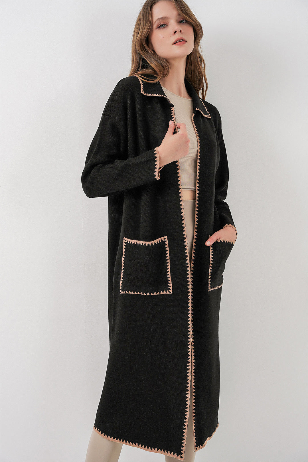 BGD Women Woman Long Oversized Knit Cardigan 15962 - Black - Norwich