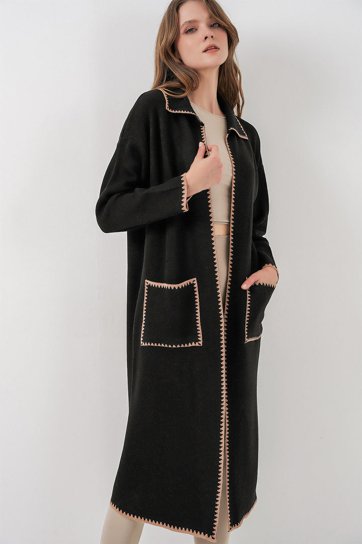 BGD Women Woman Long Oversized Knit Cardigan 15962 - Black - Norwich