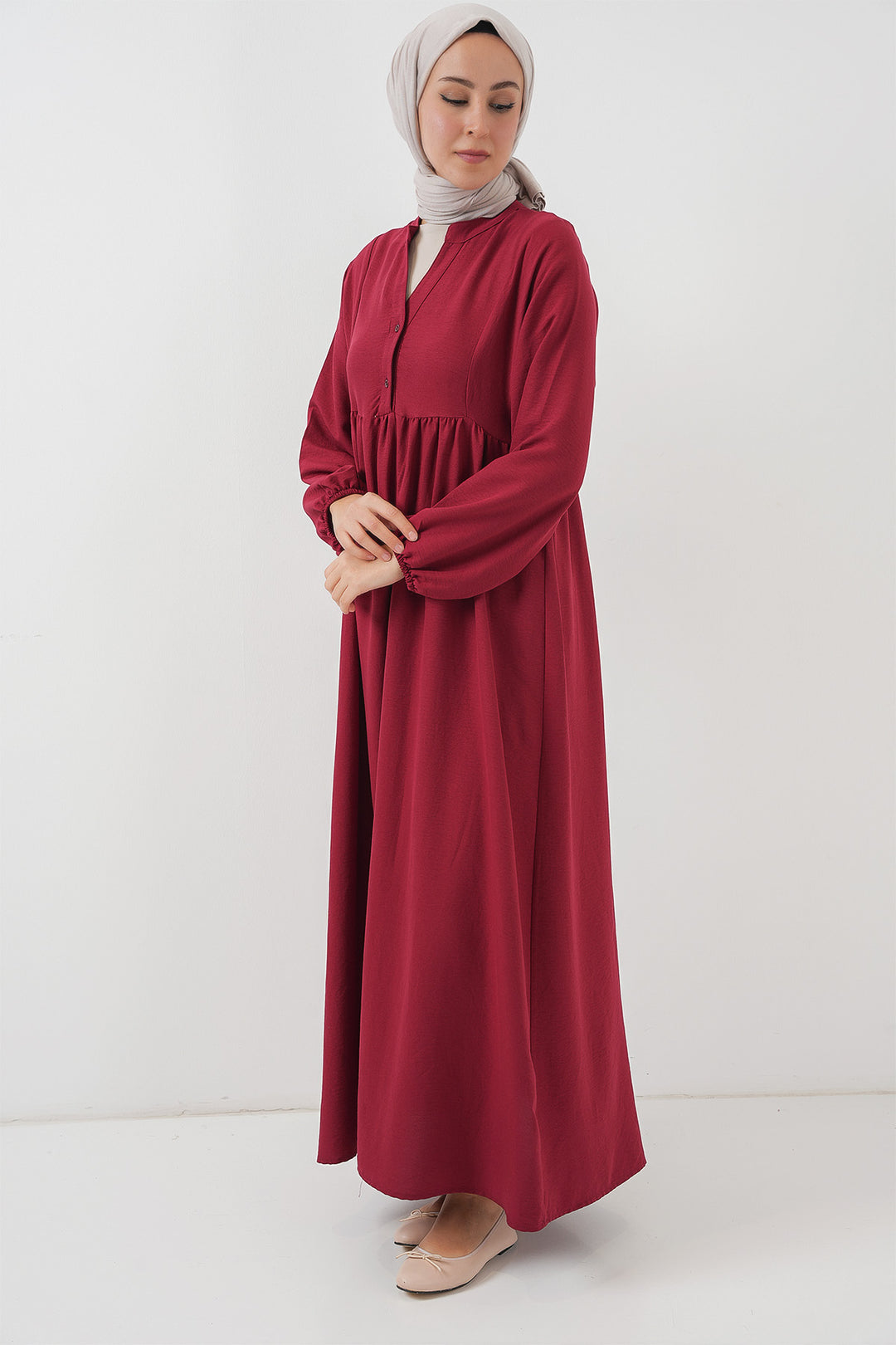 BGD Women Woman Long Hijab Dress 2525 - Burgundy - Zumpango